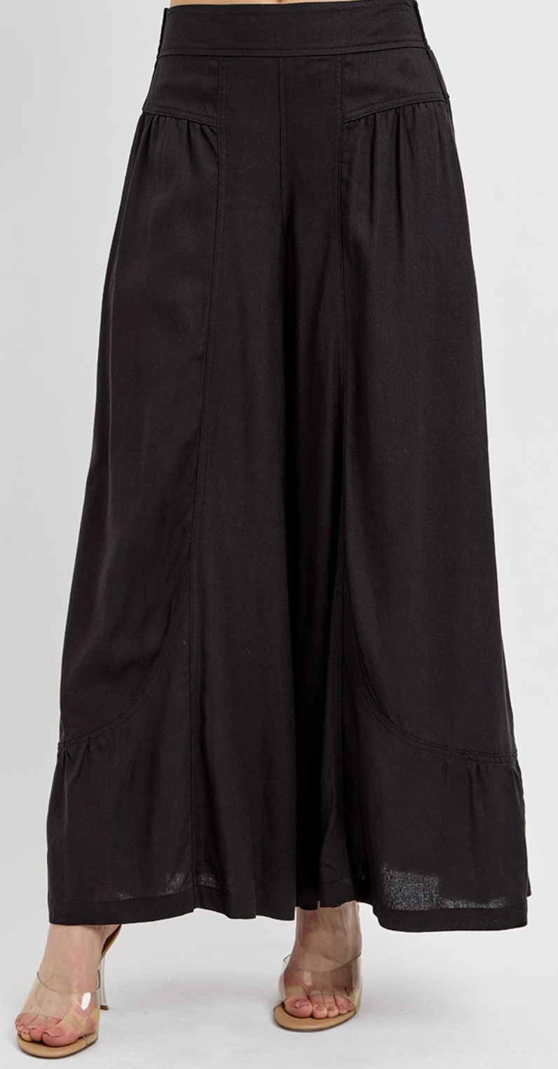 SHIRRING DETAILED PULL ON LINEN PANTS