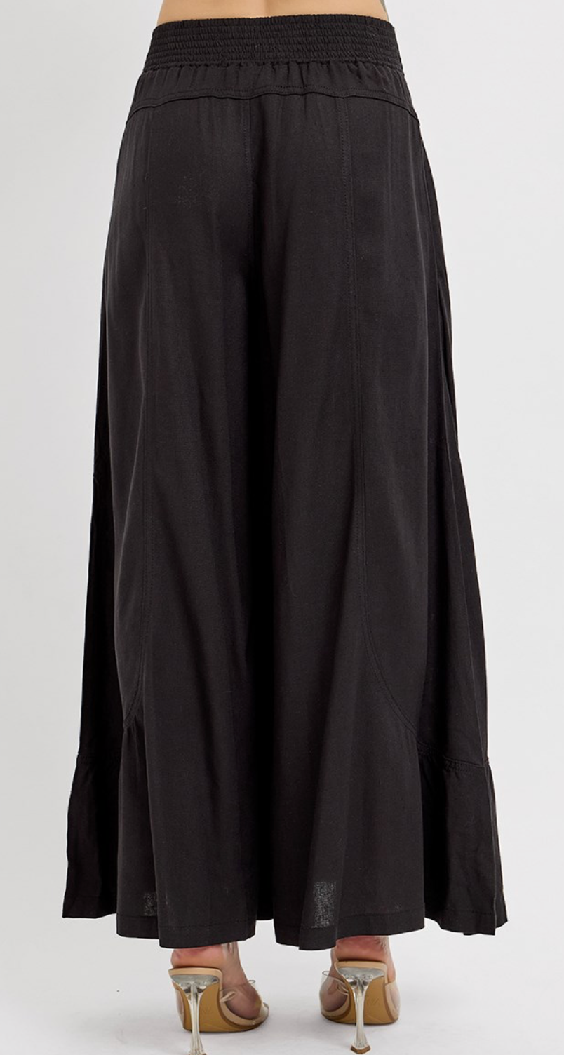 SHIRRING DETAILED PULL ON LINEN PANTS