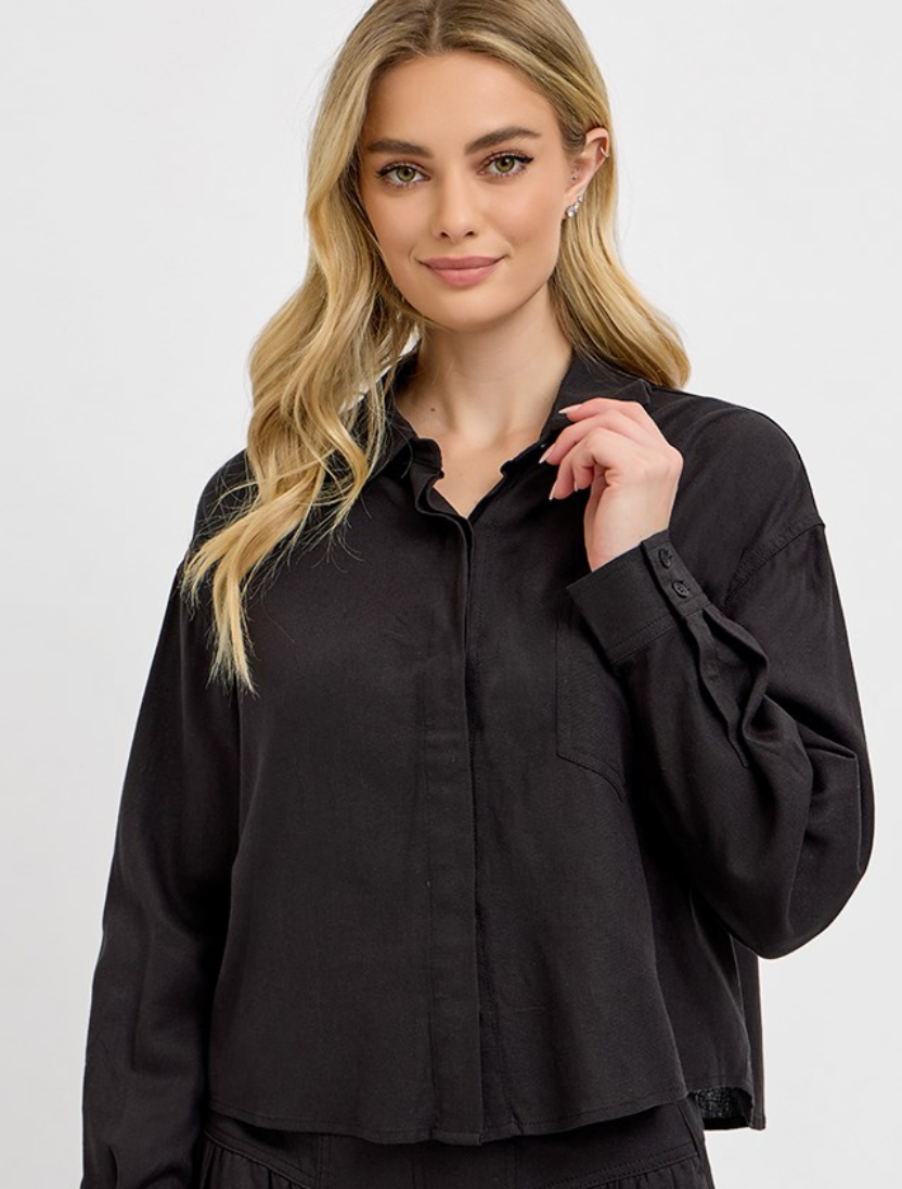 OVERSIZED CROPPED HALF SLEEVE LINEN SHIRT