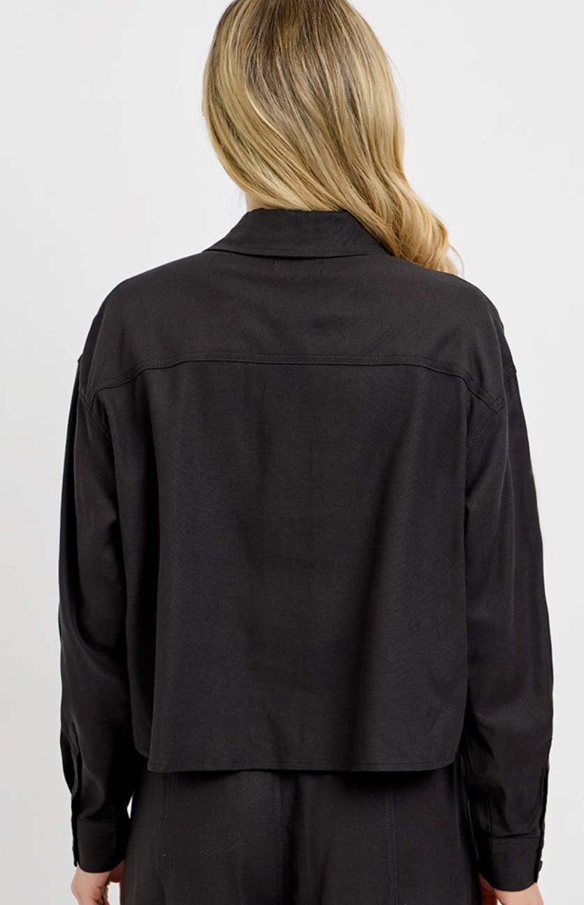 OVERSIZED CROPPED HALF SLEEVE LINEN SHIRT
