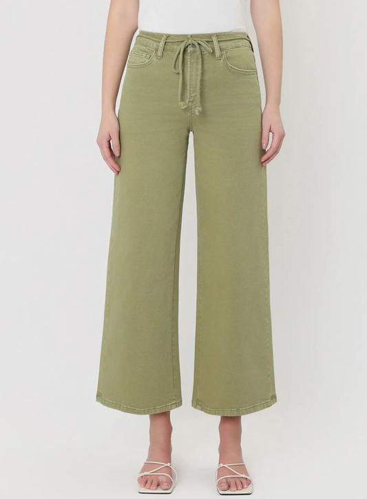 High Rise Drawstring Crop Wide Eucalyptus