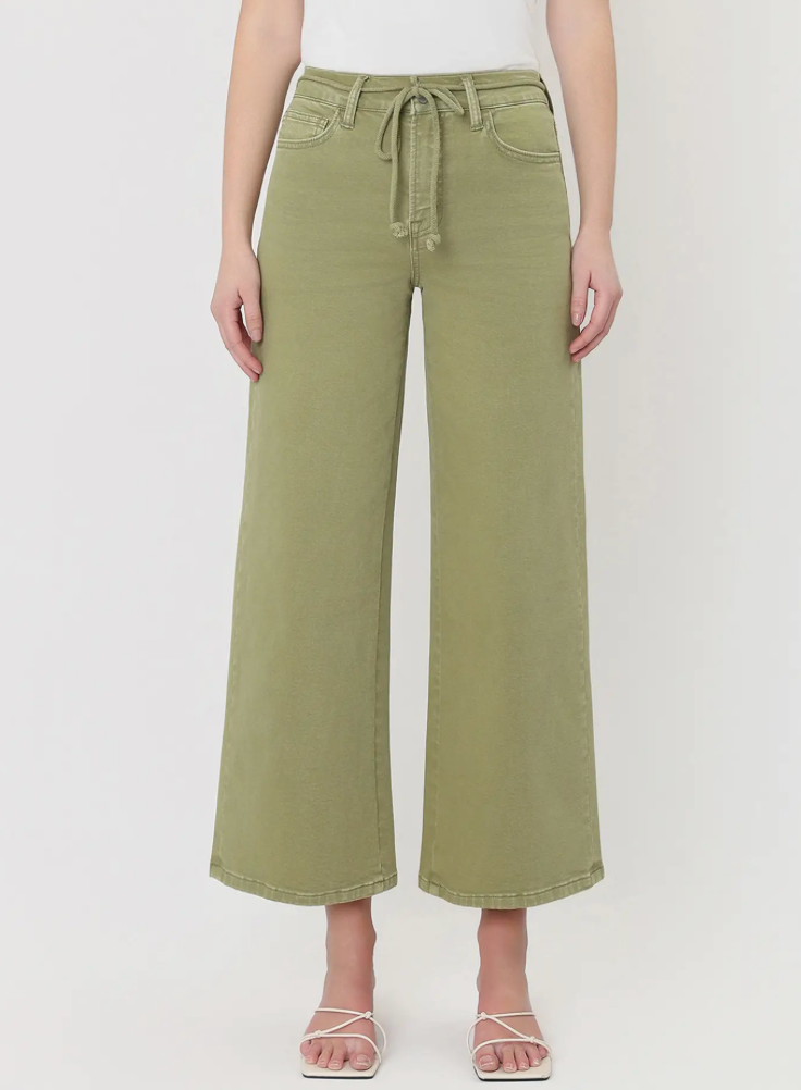 High Rise Drawstring Crop Wide PLUS - Eucalyptus