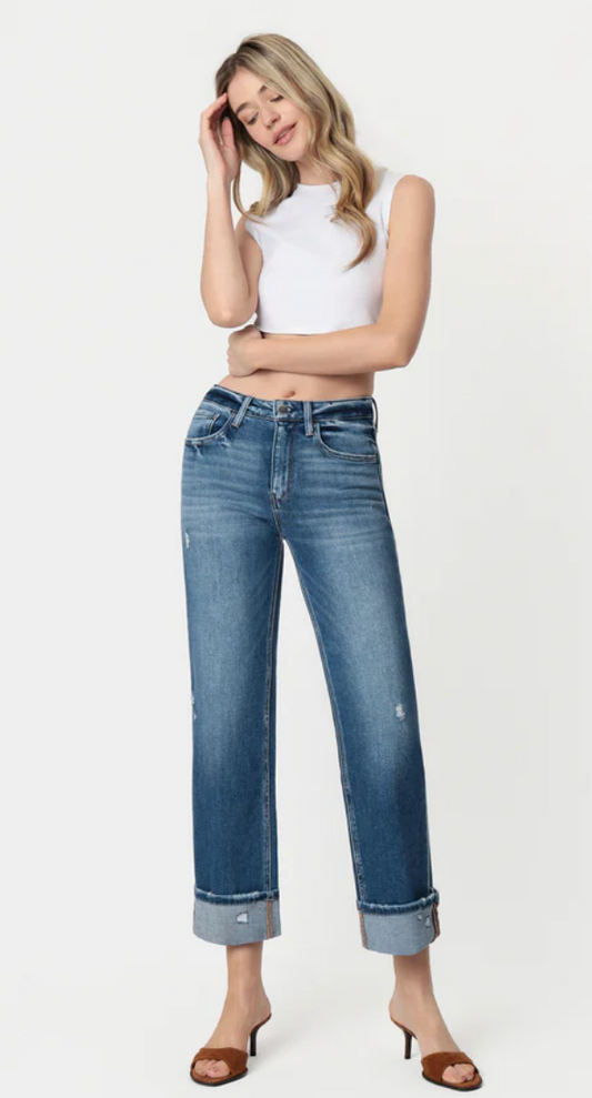 High Rise Cuffed Slim Wide