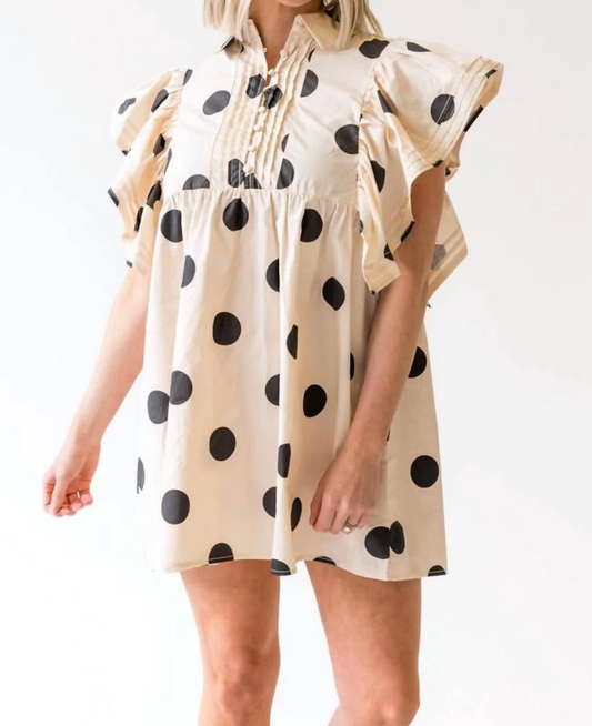 Ivory/Black Polka Dot Ruffled Dress