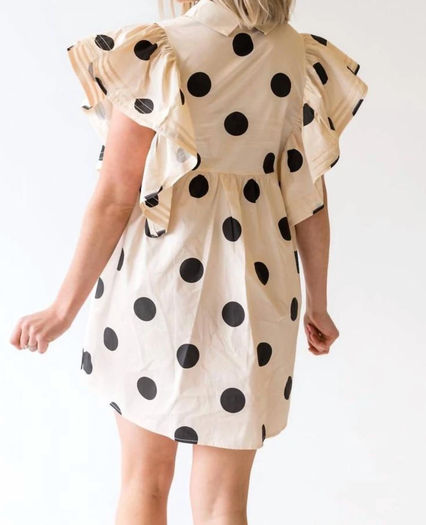 Ivory/Black Polka Dot Ruffled Dress