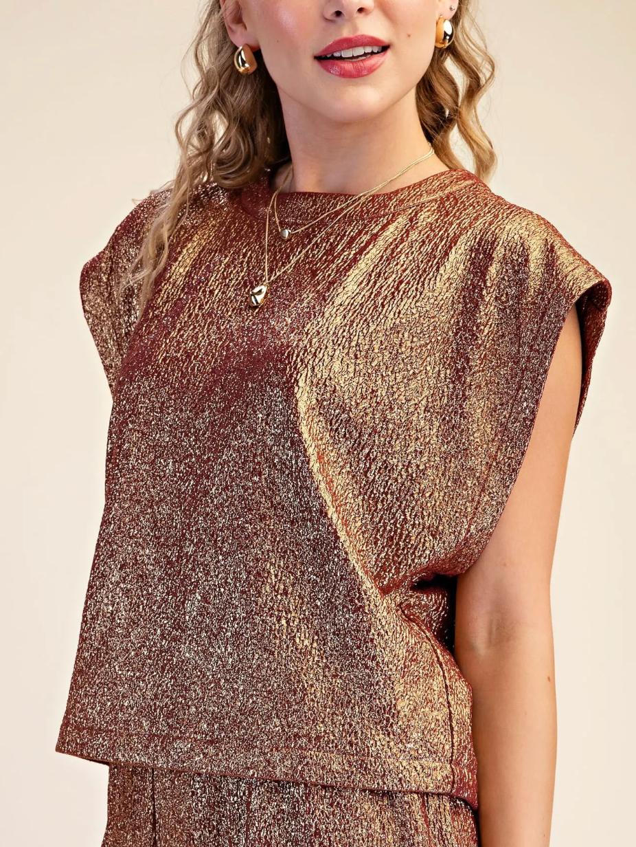 Round Neck Metallic Top