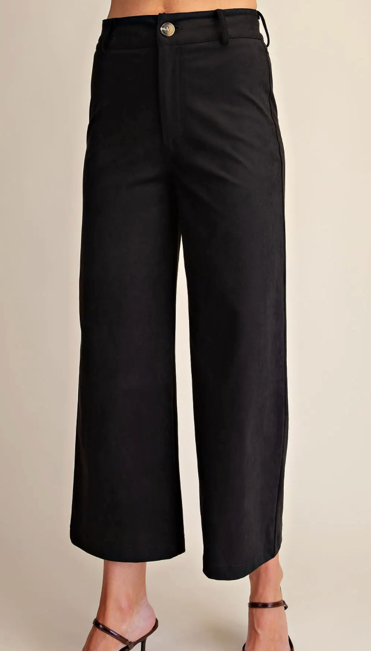 Black Faux Suede Crop Pants