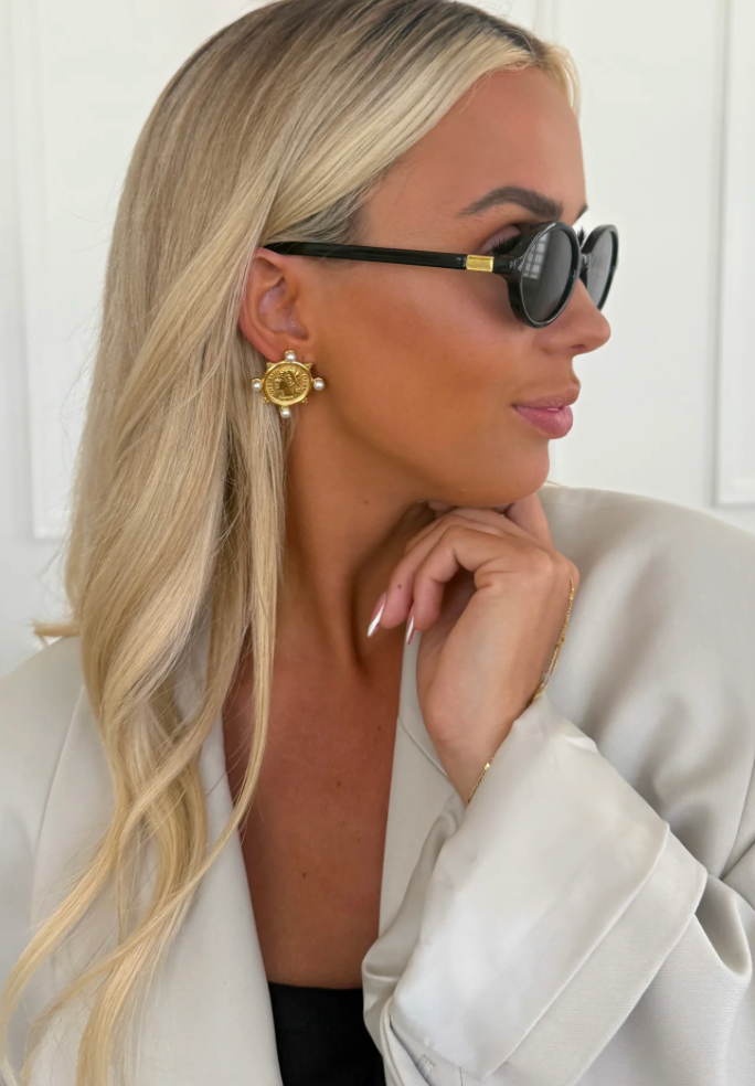 Pearl Coin Earrings Gold