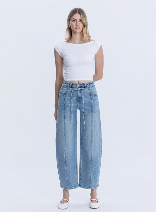 High Rise Wide Barrel with Waist Tie