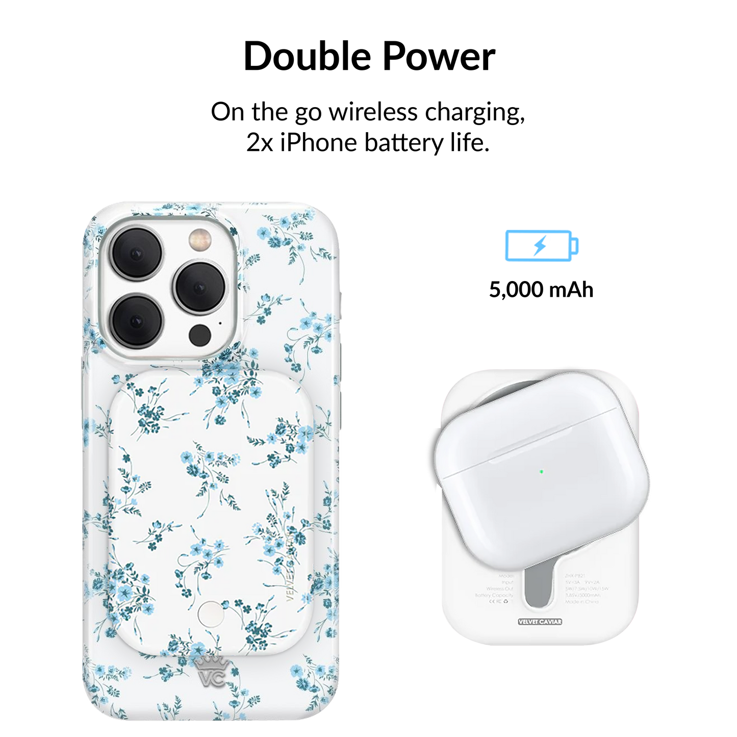 Wireless Phone Charger - French Blue Floral
