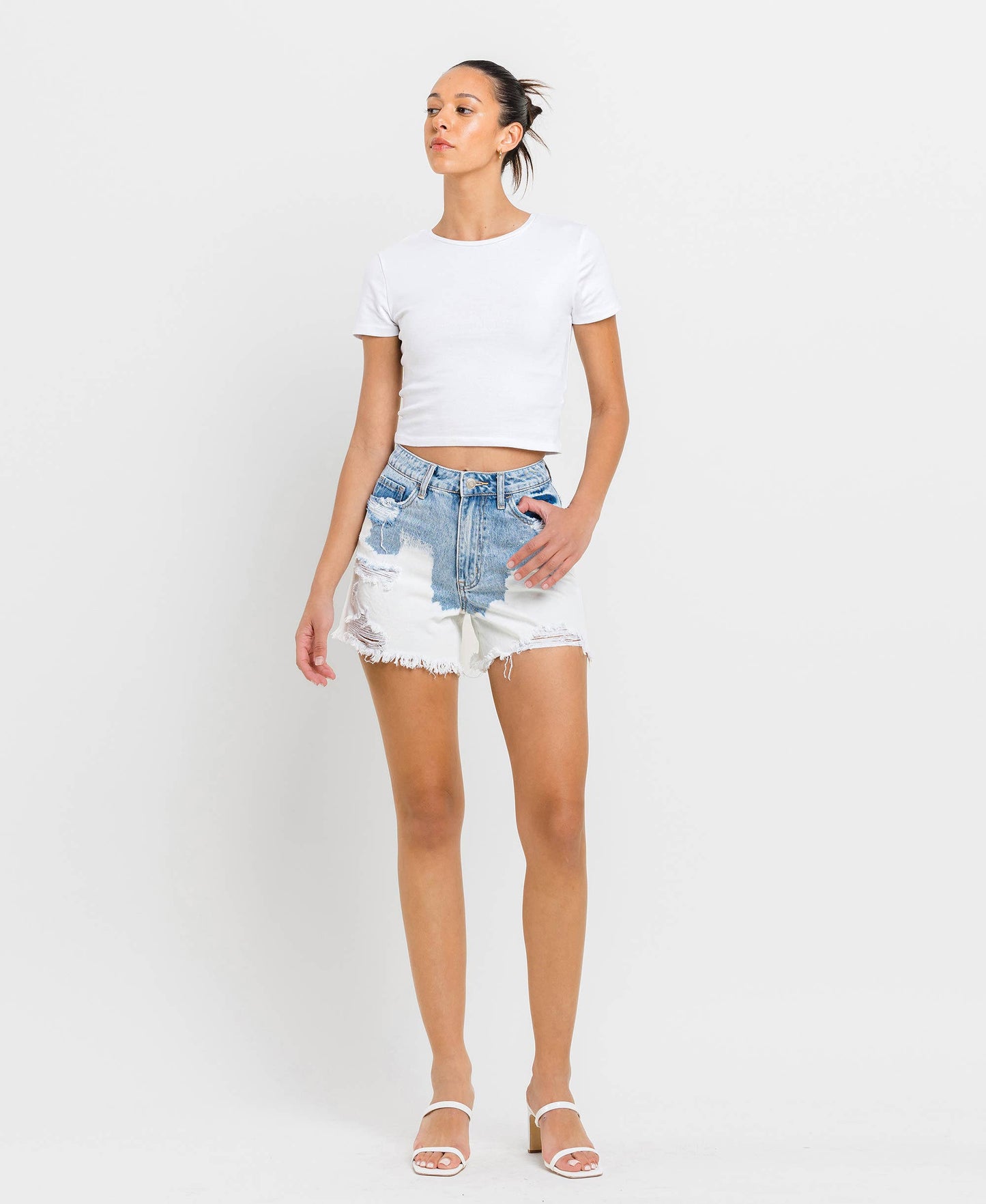 SUPER HIGH RISE DISTRESSED MOM SHORTS