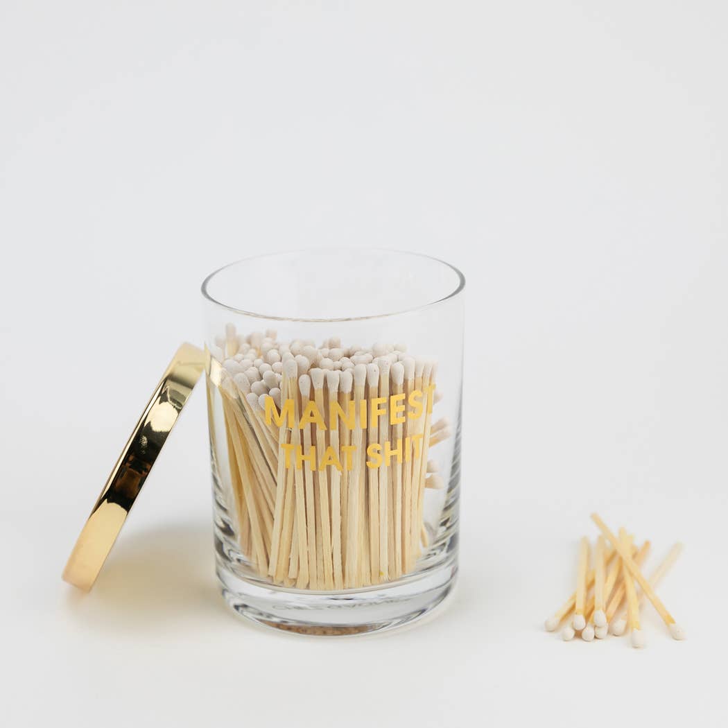 Manifest That Shit -  Match Set + Rocks Glass Duo -  200 Matches + Rocks Glass Set