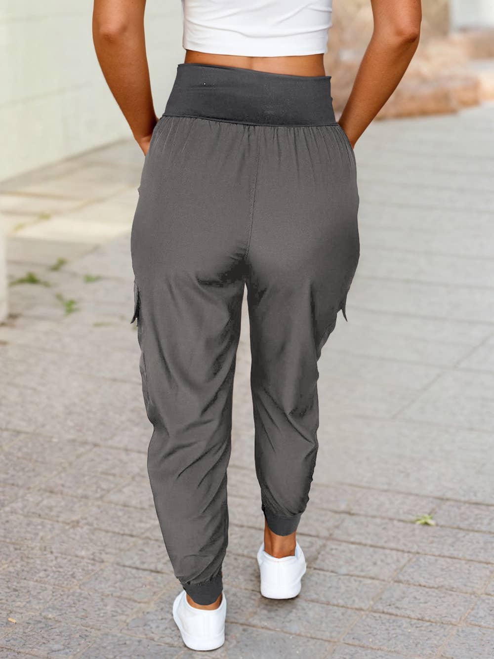 Elastic High Waist Pocketed Cargo Jogger Pants
