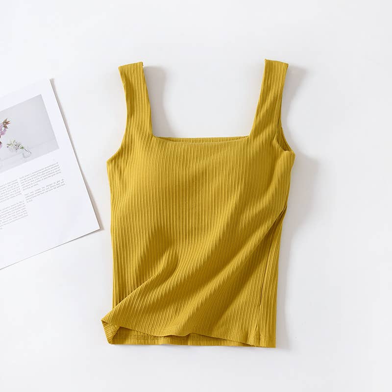 Basic Square Neck Tank Top w/Self Bra