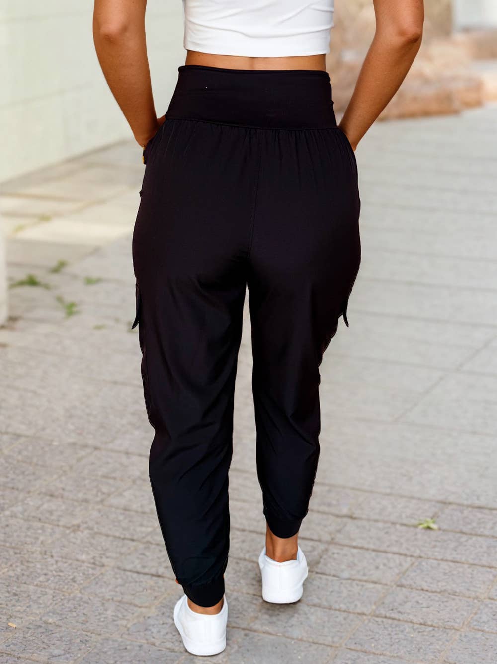 Elastic High Waist Pocketed Cargo Jogger Pants