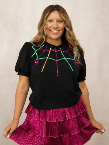 Black Spider Web On Puff Sweater