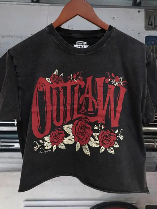 Outlaw Relaxed Cropped Acid Wash T-Shirt