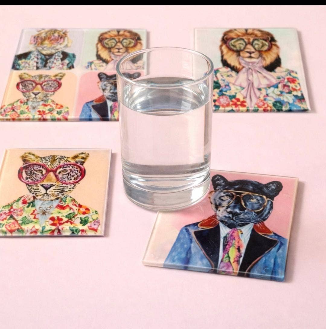 Animal Print Glass Coaster Set of 4