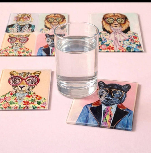 Animal Print Glass Coaster Set of 4