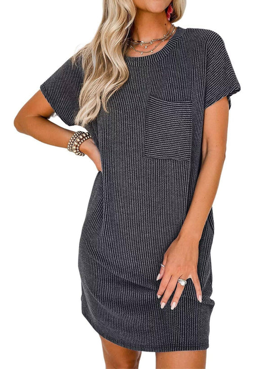 Short Sleeve T-Shirt Dress w/Front Pocket