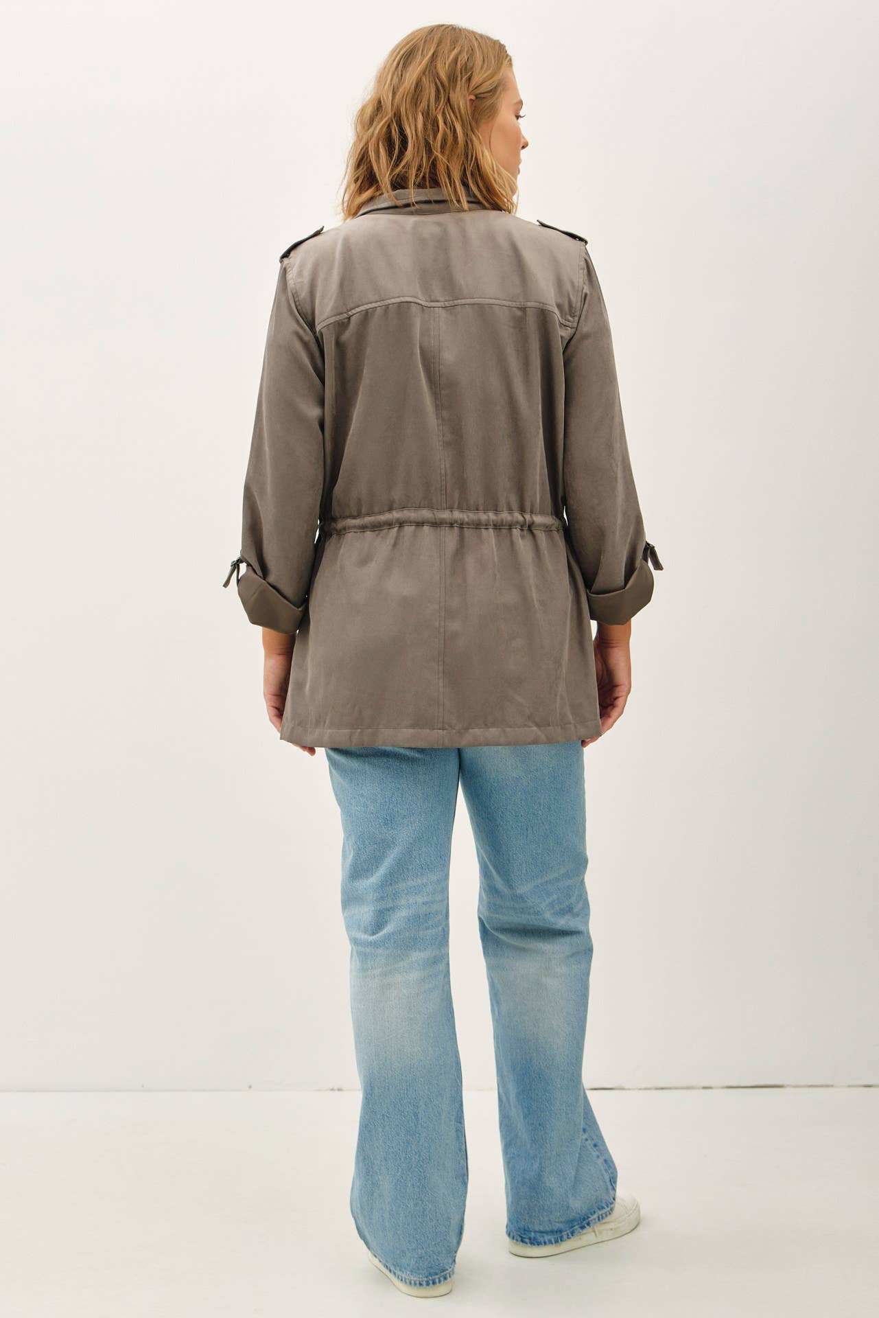 PLUS SIZE CINCHED WAIST CARGO UTILITY JACKET