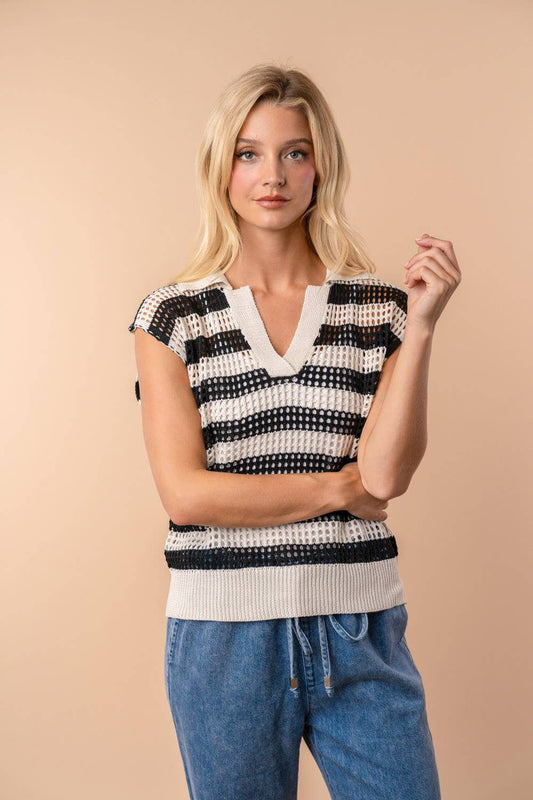 T10592 Sleeveless Striped Knit Top