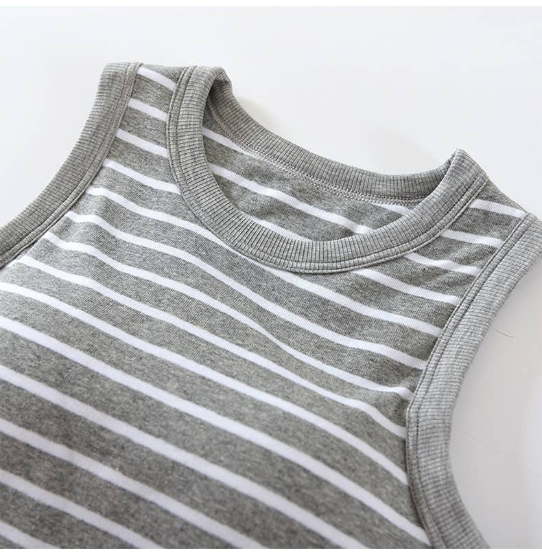 Basic Cotton Stripe Tank Top w/Self Bra