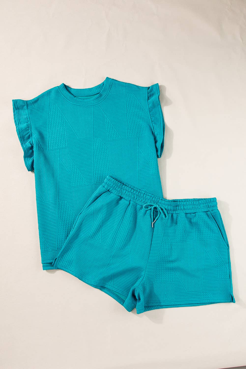Textured Ruffle Split Top/Short Set