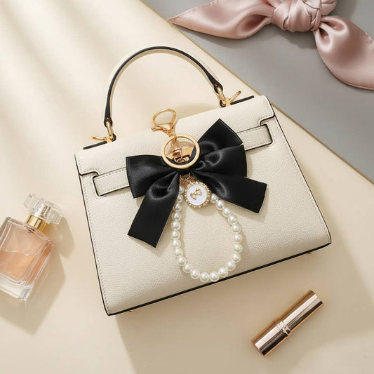 Elegant Satin Bow Pearl Keychain Bag Charm