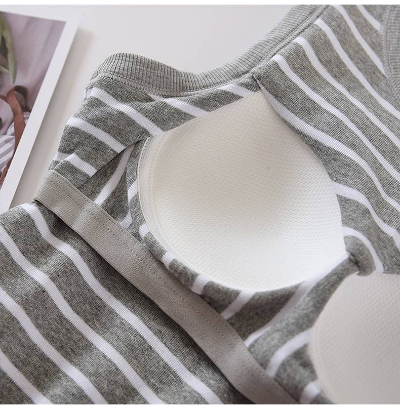 Basic Cotton Stripe Tank Top w/Self Bra