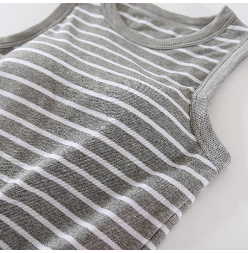 Basic Cotton Stripe Tank Top w/Self Bra