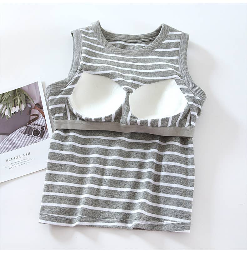 Basic Cotton Stripe Tank Top w/Self Bra