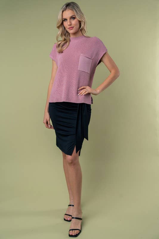 T10057 Short Sleeve Solid Knit Top