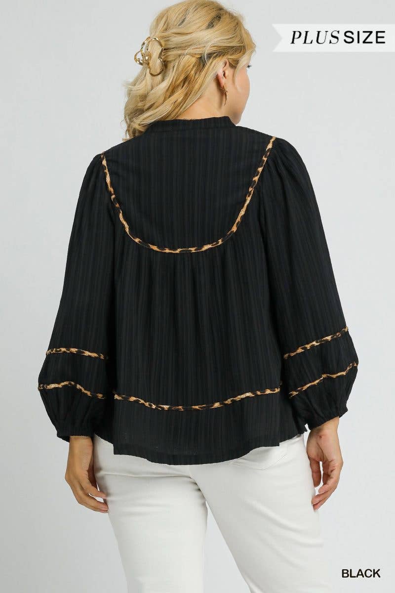 Plus Texture Fabric Blouse With Animal Print