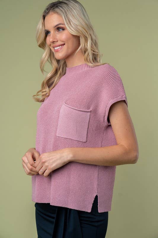 T10057 Short Sleeve Solid Knit Top