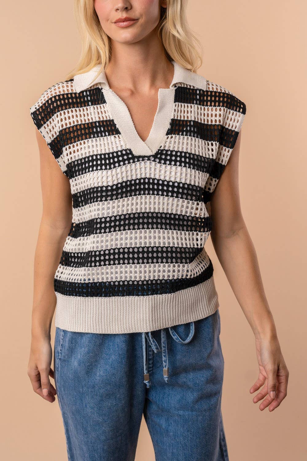 T10592 Sleeveless Striped Knit Top