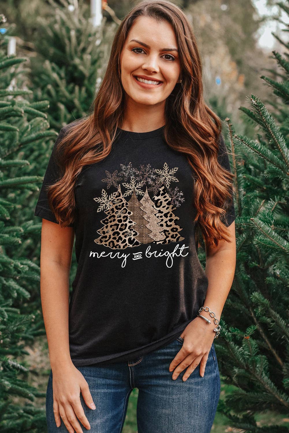 Leopard Print Christmas Tree Graphic Holiday T Shirt