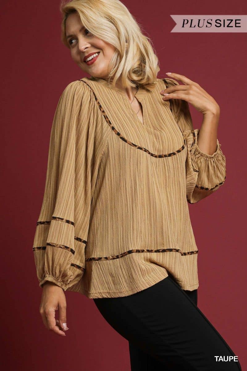 Plus Texture Fabric Blouse With Animal Print