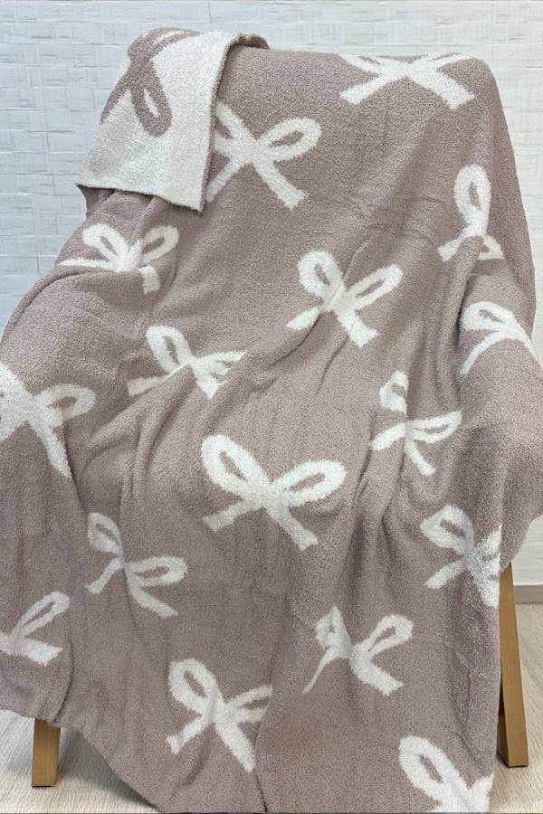 Taupe & Cream Bow Luxury Blanket