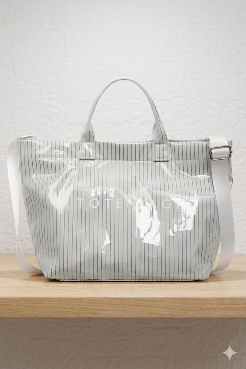 Green Pinstripe TOTE BAG w/Strap