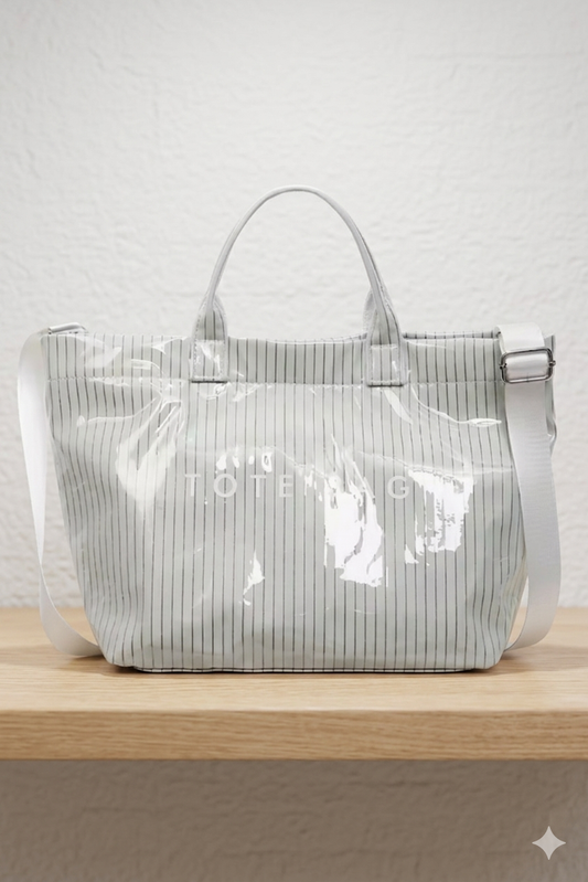 Green Pinstripe TOTE BAG w/Strap