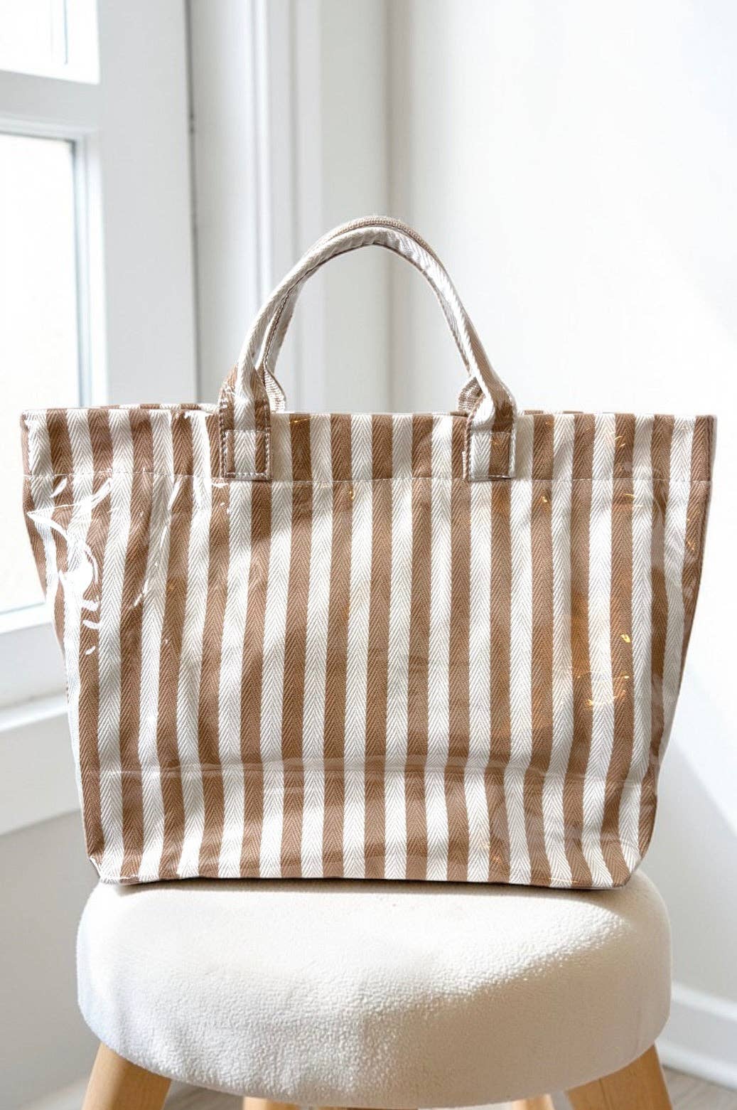 Tan & Beige Striped TOTE BAG