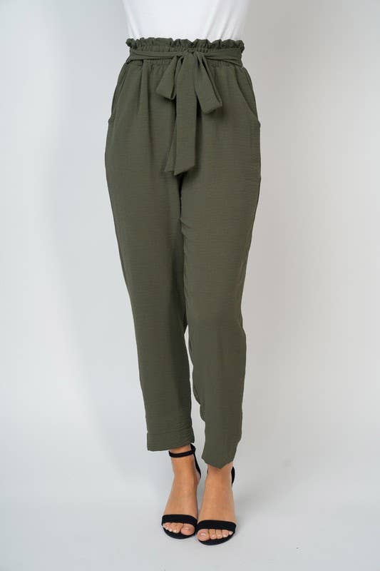 P77134 High Waisted Solid Woven Pant