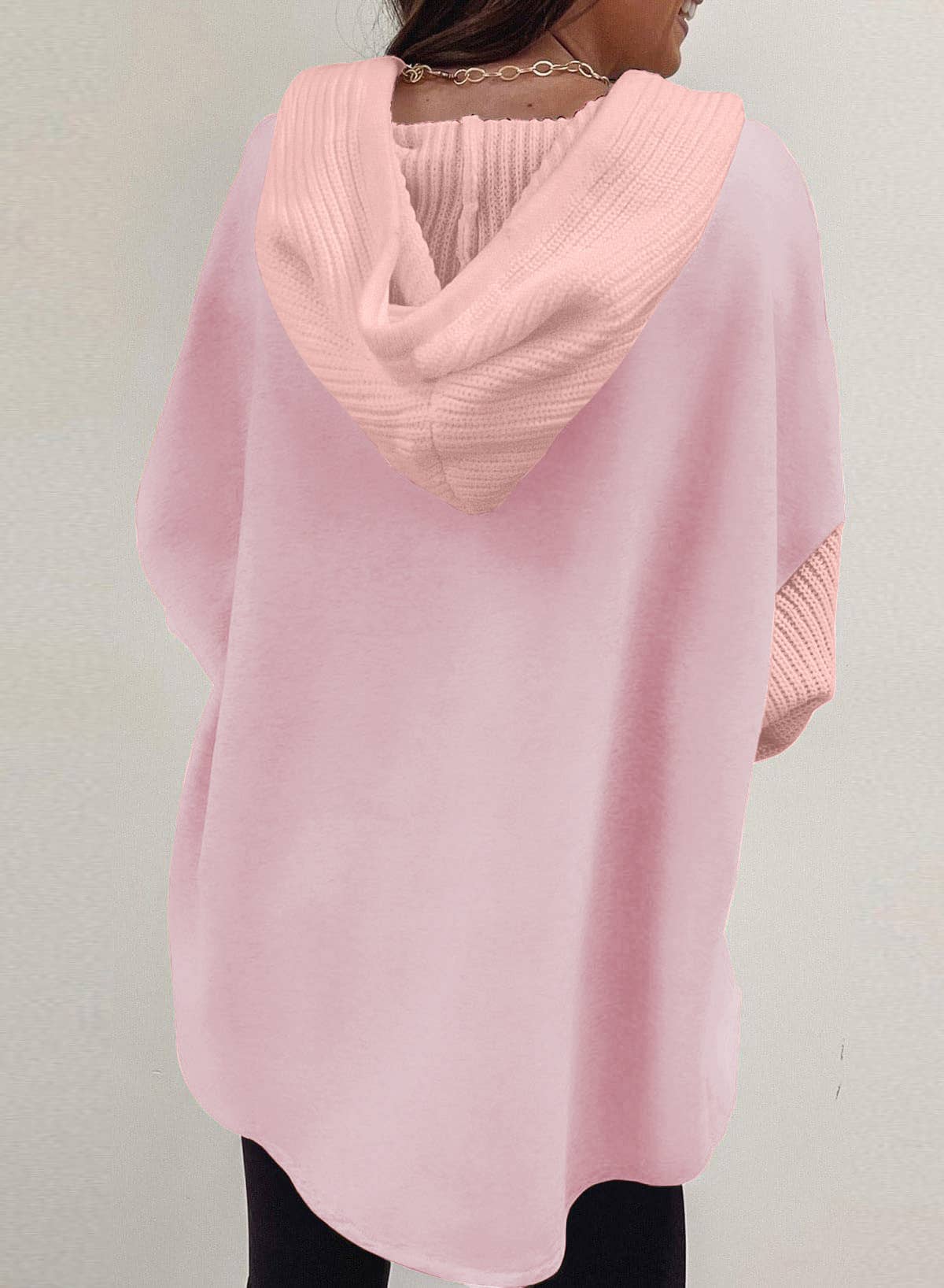 Colorblock Hoodie Sweatshirt with Button Detail