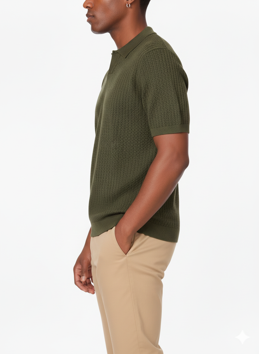 Men's Textured Polo - Olive