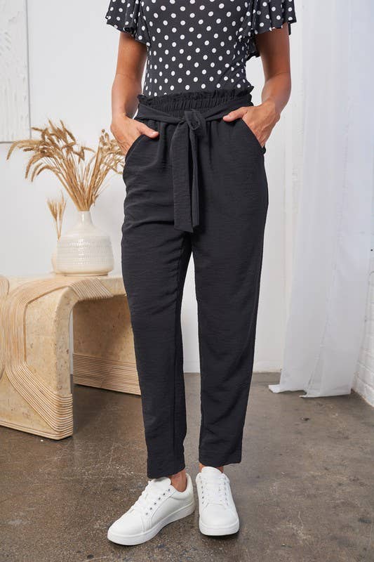 P77134 High Waisted Solid Woven Pant