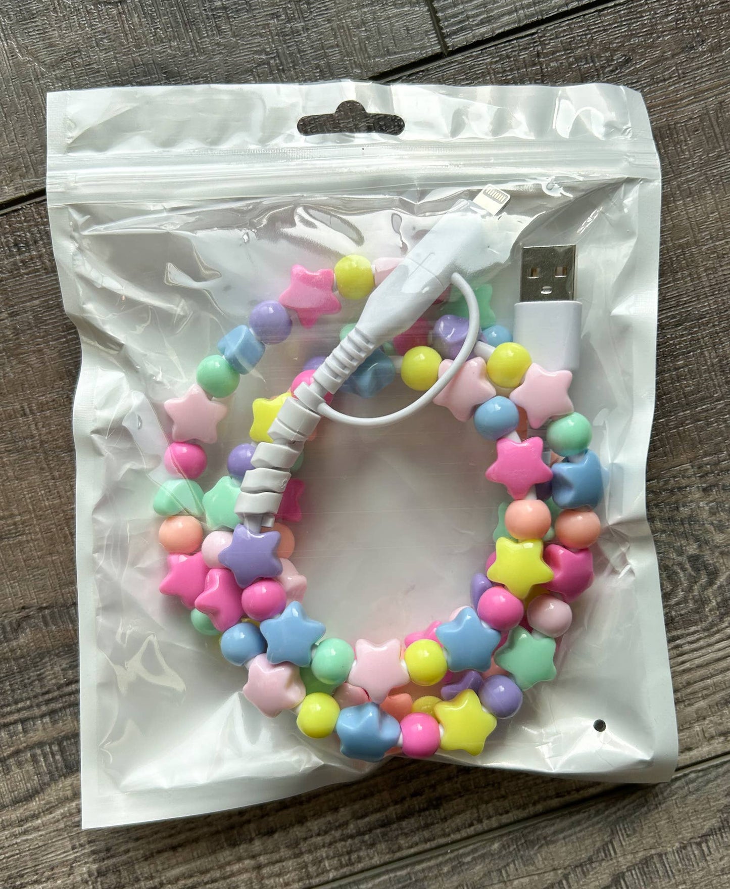 Stars Beaded Phone Charger w/Lightning & USB-C Cable