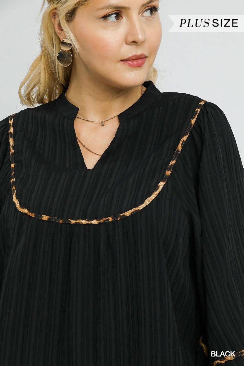 Plus Texture Fabric Blouse With Animal Print
