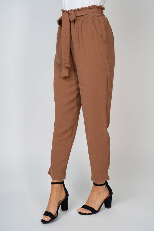 P77134 High Waisted Solid Woven Pant