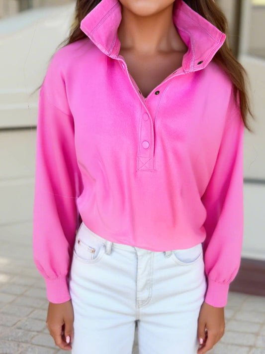 Half Button Stand Neck Drop Shoulder Sweatshirt